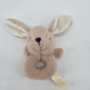 Tan Plush Bunny Rabbit Ring Rattle Infant Soft Sensory Toy MTY International